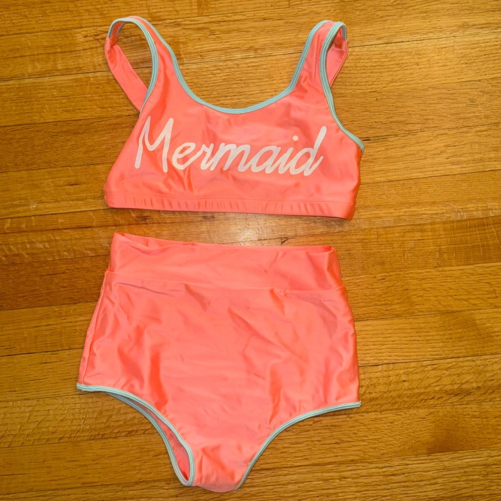 This is a love song shiny pink “mermaid” bikini size 4